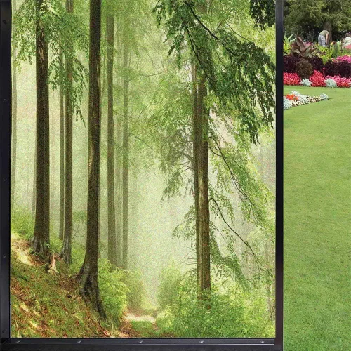 Vista 19 de Película decorativa de privacidad para ventana, control de calor, bloqueo solar, protección UV, diseño de bosque de abedul, adherencia estática