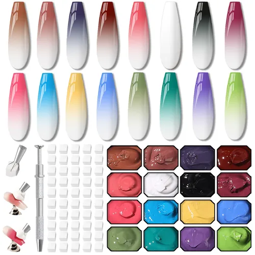 Vista 19 de Esponjas Pat Paleta de Esmalte de Uñas en Gel, 16 Colores Mezclado Degradado Ombré Esmalte en Gel Dando Toques Pintura Degradada Arte de Uñas, Sin