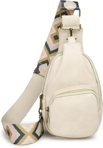 Vista 2 de SVIWDSK Bolso bandolera pequeño para mujer, bolso cruzado de cuero, riñonera, cangurera, bolsa de pecho para viajes y uso diario, Beige