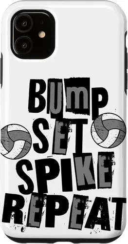Vista 5 de iPhone 15 Parents Girls Volleyball Bump Set Spike Repeat Black & Gray Case