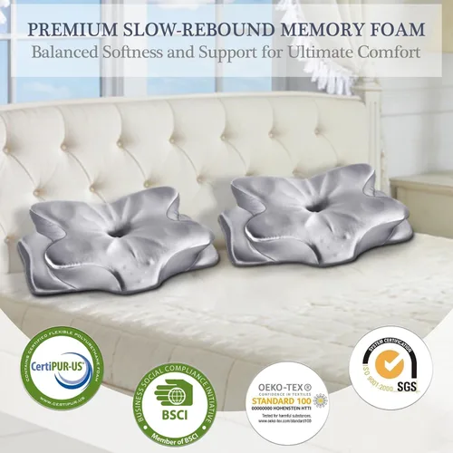 Vista 8 de CCidea Almohada cervical de apoyo para el cuello para dormir y aliviar el dolor – Almohadas ergonómicas de espuma viscoelástica de contorno