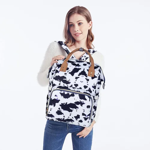 Vista 2 de Mochila para pañales, bolsa impermeable para el cuidado del bebé, bolsa cambiadora de pañales para bebé de viaje (vaca)