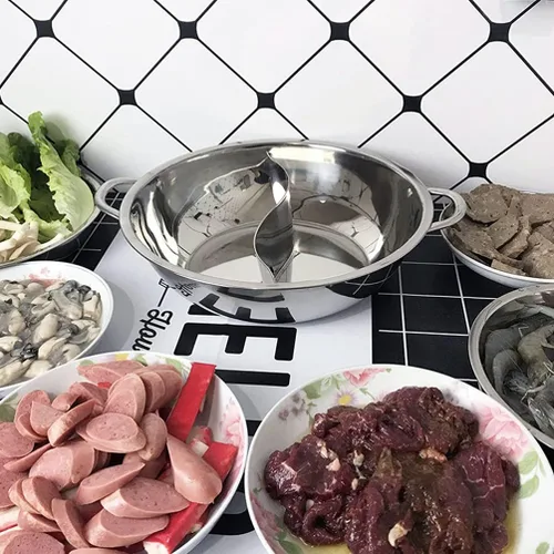 Vista 9 de UPKOCH Olla caliente de acero inoxidable Shabu Olla caliente dividida Olla de cocina de sopa de doble cara Olla de cocina con divisor para estufa