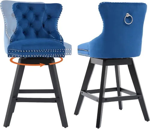 Vista 27 de Juego de 2 taburetes de bar giratorios modernos, taburetes de bar de 26.6 pulgadas de altura de mostrador beige con respaldo para isla de cocina