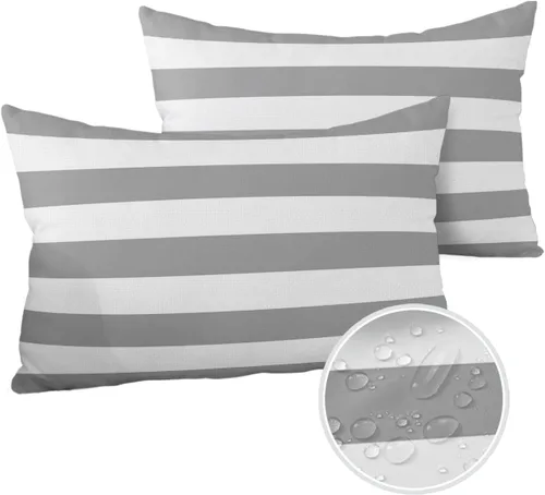 Vista 33 de Fundas de almohada de exterior impermeables de 16 x 16 pulgadas, fundas de almohada de poliéster con rayas blancas y negras, fundas decorativas