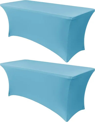 Vista 10 de Obstal Funda de mesa de elastano elástica de 4 pies para mesas plegables estándar, paquete de 2 manteles rectangulares universales ajustables
