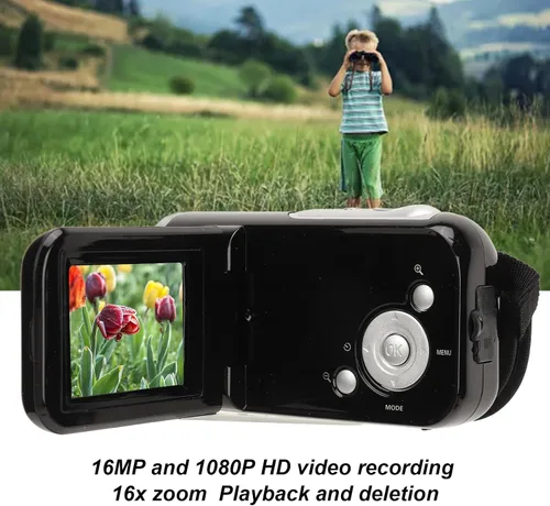 Vista 2 de ASHATA Cámara digital portátil 1080P HD 16MP, videocámaras de video con zoom 16x, pantalla LCD de 2 pulgadas, temporizador automático, grabación