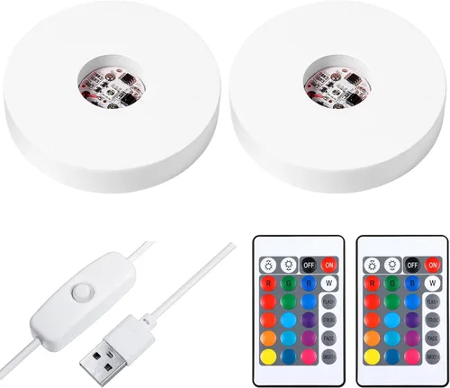 Vista 9 de 2 piezas de base de luz LED de madera, base de exhibición LED para arte de vidrio, cristal, resina acrílica, 16 luces USB de colores con control