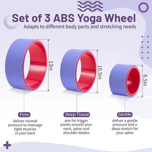 Vista 2 de Simgoing Juego de 3 ruedas de yoga ABS de 660 libras de rodillo de espuma para dolor de espalda y estiramiento de la rueda trasera para masaje