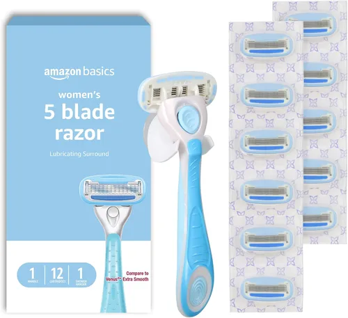 Vista 11 de Amazon Basics Maquinilla de afeitar de 5 cuchillas para mujer, mango, 2 cartuchos y colgador de ducha