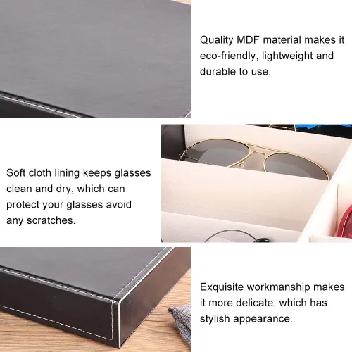 Vista 2 de Organizador de 8 rejillas de almacenamiento de joyas de lentes de sol para anillos, aretes, caja organizadora de gafas de cuero para coleccionista
