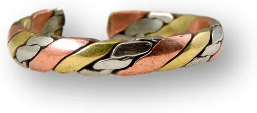 Vista 4 de Anillo de medicina/curación trenzado hecho a mano., Cobre, metal, plata, latón