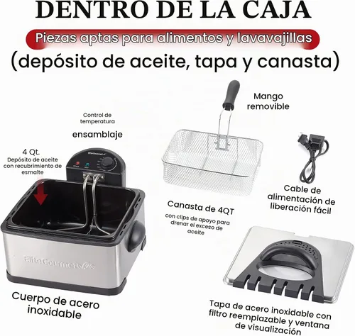 Vista 4 de Elite Gourmet EDF475 - Freidora profunda, 1700 vatios, 4.2 cuartos de galón, acero inoxidable