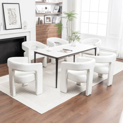 Vista 3 de Sillas de comedor de barril, Silla de acento de piel sintética pu beige