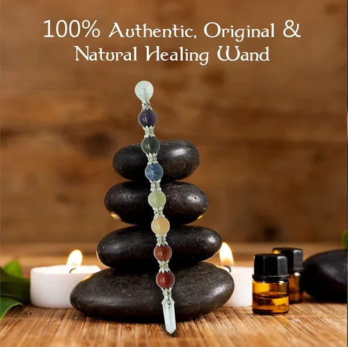 Vista 4 de Varita de cristal curativo de 7 chakras, potente equilibrio de energía y limpieza de aura, espiritual, reiki, meditación, yoga (varita esfera)