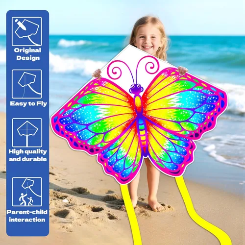 Vista 3 de YongnKids Cometa para niños fácil de volar – Cometas para niños, niñas, niños y adultos, fácil de volar, perfecto para Pascua, cumpleaños, idea