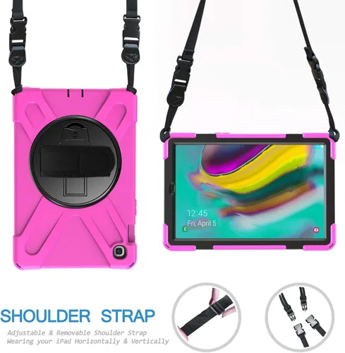 Vista 6 de IVY Funda con función atril de 360 grados compatible con Samsung Galaxy Tab A 9.7 2015 (SM-T550) con correa para la muñeca y correa para el hombro