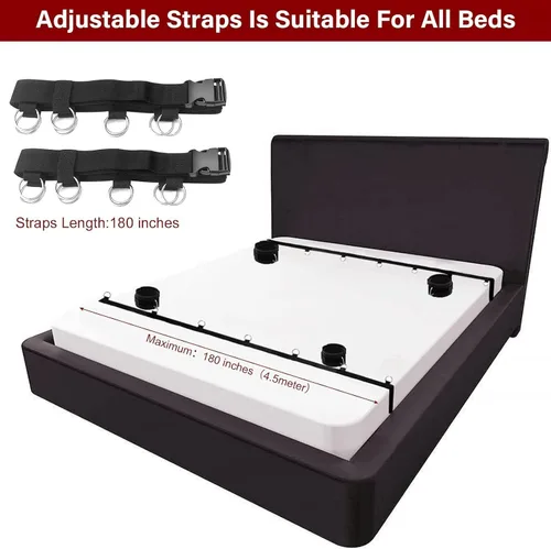 Vista 3 de Juego de cuerdas de sujeción para cama sexual, correas de amarre para cama de servidumbre, esposas peludas, juego de puños de mano para adultos