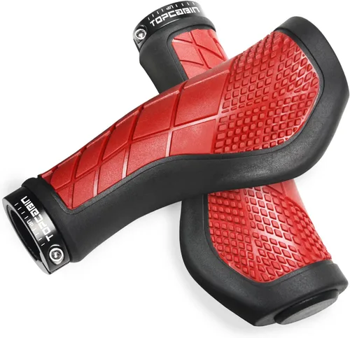 Vista 6 de TOPCABIN Empuñaduras de bicicleta, diseño ergonómico, empuñaduras de goma de dos colores para manillar de bicicleta con cómodos agarres de manillar