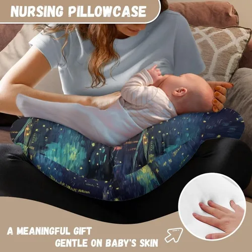 Vista 6 de Funda de almohada de lactancia de noche estrellada con pintura al óleo, transpirable, funda de almohada de lactancia materna con galaxia degradada