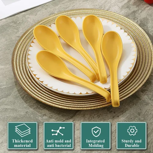 Vista 4 de Kyraton Cucharas de sopa de 24 piezas, cuchara de mesa de plástico reutilizable, cuchara asiática resistente y duradera, hecha de polipropileno