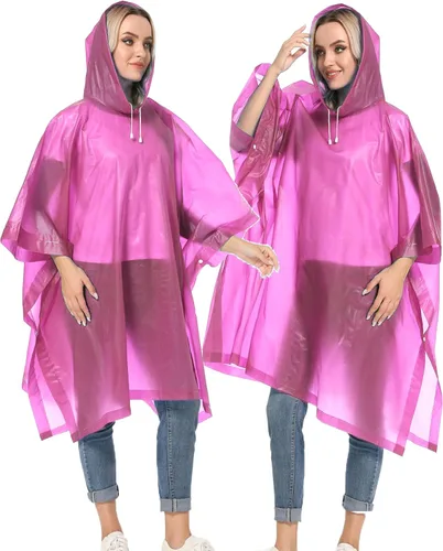 Vista 68 de Ponchos de lluvia reutilizables con capucha con cordón para adultos, abrigo de lluvia grueso impermeable, 2 paquetes