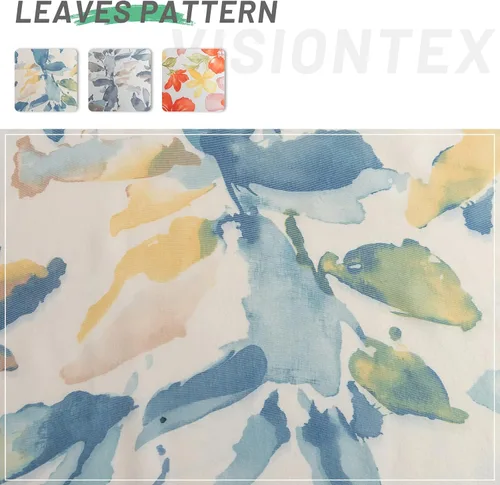 Vista 5 de VISIONTEX Cortinas transparentes con estampado de gasa, estilo abstracto europeo, estampado de hojas azules y amarillas, 2 paneles para decoración