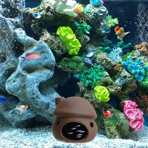 Vista 5 de Decoración de Acuario Cerámica Casa de Hongos Ornamento Paisajismo de Tanque de Peces Cerámica Ocultar Cueva Hábitat Choza Camarones Pequeños