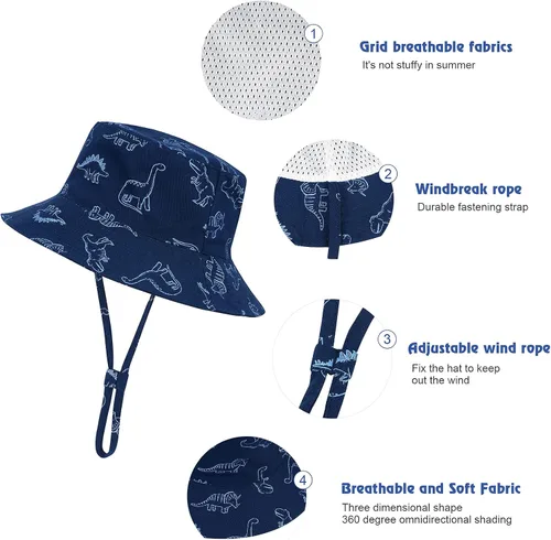 Vista 2 de Durio Sombrero para el sol para bebé, sombrero de playa de verano, UPF 50+, protección solar, sombreros para niños, regalos para niños y niñas