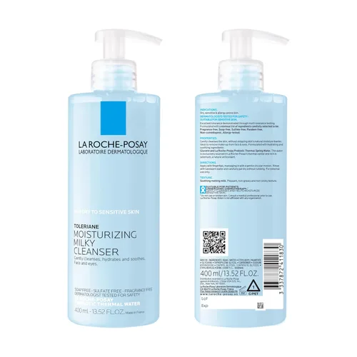 Vista 10 de La Roche-Posay Toleriane Limpiador lechoso hidratante, limpiador facial suave con glicerina para piel seca, sensible y propensa a alergias, lavado