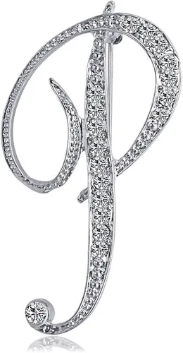 Vista 11 de ETHOON Broche de letras con inicial de diamantes de imitación para mujer, manualidades, plateado A-Z