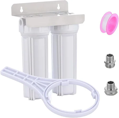 Vista 4 de Sistema de filtro de agua dual externo para vehículos recreativos para reducir sedimentos, suciedad, arena, óxido, partículas de escamas y sabor a