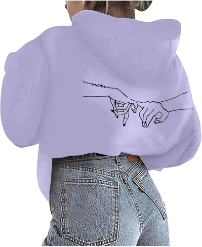 Vista 4 de IHGFTRTH Sudadera con capucha para mujer, con estampado de letras, informal, holgada, ligera, de manga larga, recortada