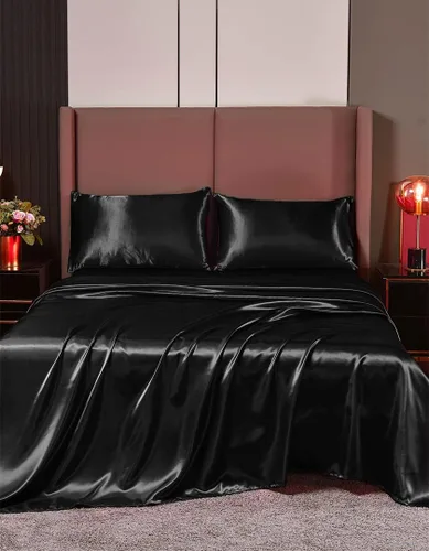 Vista 11 de Juego de sábanas de satén de seda de 4 piezas Sábana bajera Sábana encimera Funda de almohada Calidad de hotel sedoso suave y lujoso