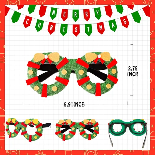Vista 2 de 24 gafas de Navidad con purpurina para decoración de fiesta, marcos de anteojos, anteojos de disfraz para fiestas de Navidad, recuerdos