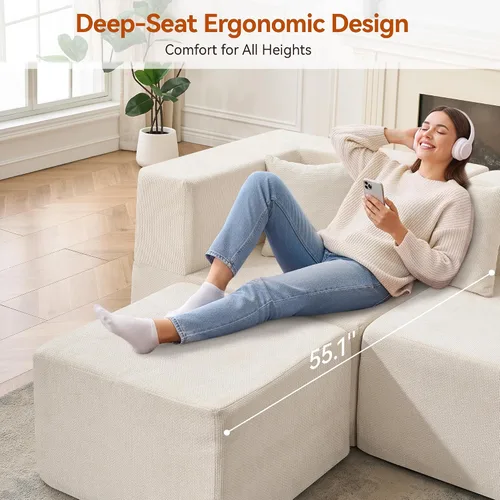 Vista 5 de MONVANE Sofá modular modular, sofá convertible en forma de U de 12 asientos de gran tamaño con otomana, cómodo sofá nube de felpilla con asiento