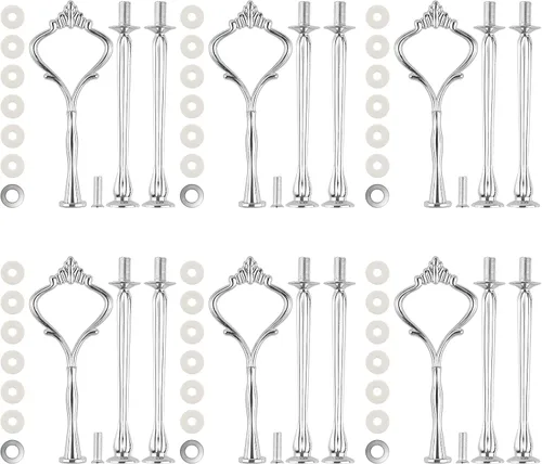 Vista 13 de Juego de 6 bandejas escalonadas para soporte de pastel, corona, soporte de 3 niveles para tartas, accesorios para bodas y fiestas, resina para Negro