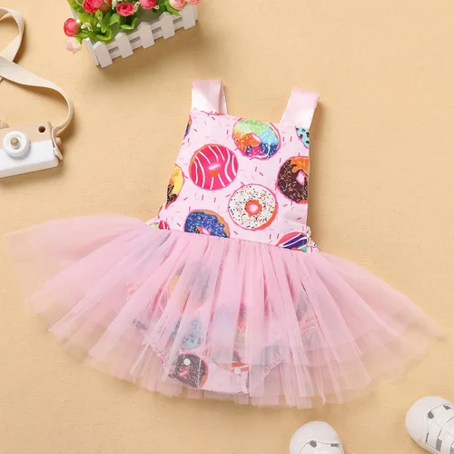 Vista 18 de IBTOM CASTLE Vestido de princesa tutú para niña pequeña con estampado de leopardo, dona, ratón, vestido de princesa con funda para pañales, conjunto
