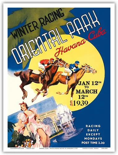 Vista 10 de Havana Cuba - Winter Horse Racing Oriental Park - Vintage Travel Poster c.1937 - Master Art Print (Unframed) 6in x 9in