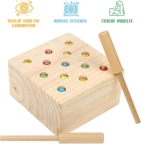 Vista 2 de Boxiki kids Juguetes Montessori de madera para bebés, niños pequeños y niños, habilidades motoras finas, juego de gusano magnético para 3 años