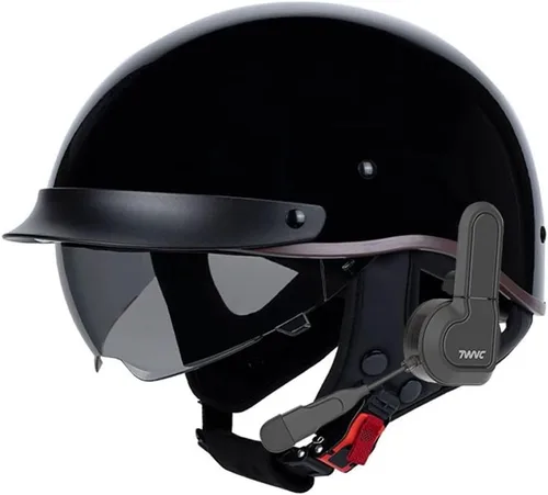 Vista 8 de Casco de motocicleta con Bluetooth, estilo alemán, casco abierto, aprobado por DOT, micrófono con altavoz integrado con visera retráctil
