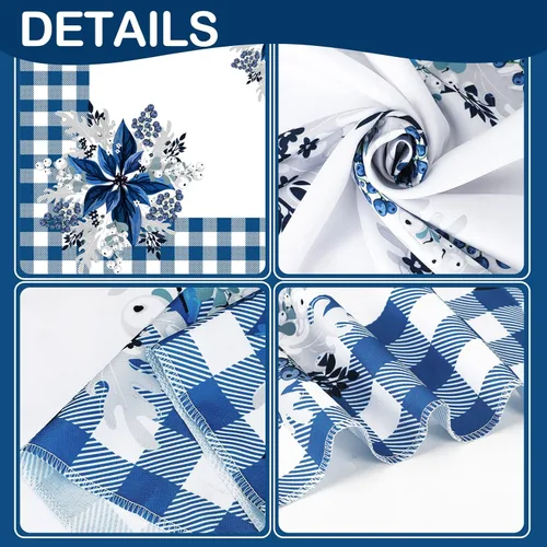 Vista 3 de Peryiter Mantel de Navidad Azul y Blanco de 60 x 84 Pulgadas Mantel de Navidad de Poinsettia Azul Decoraciones de Invierno Reutilizable Mantel