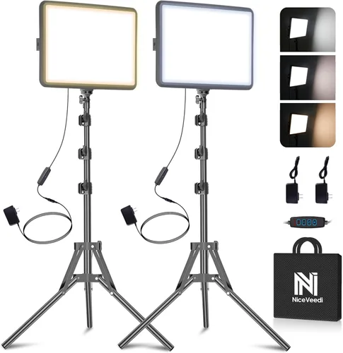 Vista 8 de NiceVeedi Kit de iluminación para fotografía, 2800-6500K Kit de luz LED bicolor para video, luz de estudio regulable con soporte de trípode