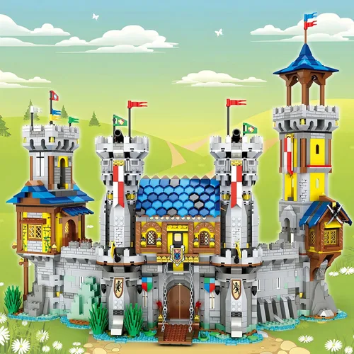 Vista 2 de JMBricklayer Juego de construcción de castillo medieval para adultos, ideas de modelo de casa, juego de construcción con luz LED, coleccionable