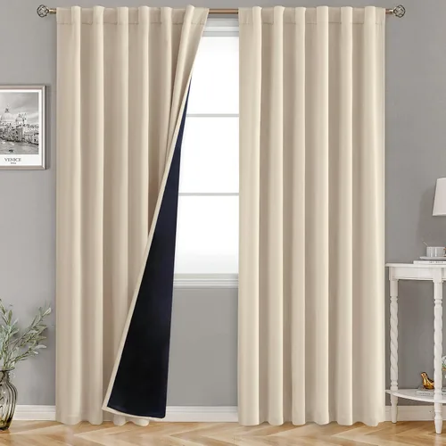 Vista 58 de BGment Cortinas 100% opacas beige de 63 pulgadas de largo con forro aislante térmico, bolsillo para varilla y lengüeta trasera de doble capa