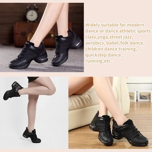 Vista 5 de Zapatos de jazz para mujer, con cordones, de malla, suela gruesa, zapatos de baile de jazz, amortiguadores, modernos y transpirables, suela