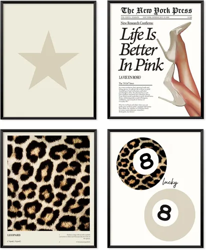 Vista 13 de Locomiss Pósteres de arte de pared de leopardo blanco y negro, decoración de habitación con estampado de leopardo, estampado retro de guepardo funky