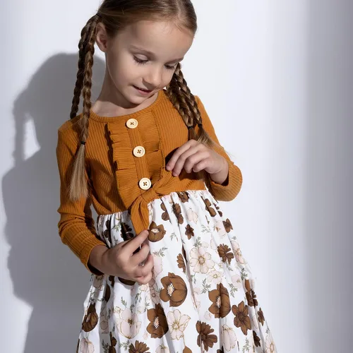 Vista 3 de PATPAT - Vestido de manga larga con estampado de flora para niña pequeña, otoño e invierno