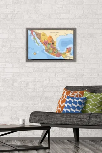 Vista 2 de Trends International Map - Póster de pared de México, 14.725" x 22.375", versión con marco de madera de granero