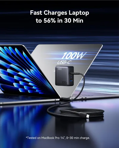Vista 2 de INIU Cargador para iPhone 17, 3 puertos de 100 W USB-C + USB-A, cargador rápido compacto plegable USBC para iPhone 17 16 15 Pro Max, MacBook Air M4